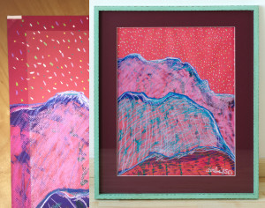 Carlos Martinez mixed media original with colorful custom framing.