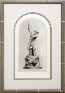 Antique print framed with custom arched mat