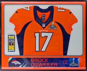Brock Osweiler Super Bowl Jersey custom framed with ticket stub and locker plate