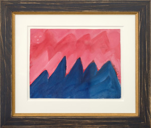 Mountain print with rustic frame and gold fillet