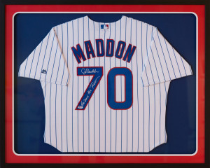 Joe Maddon signed jersey in shadow box frame