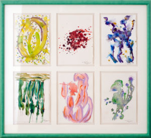 Multi opening mat on 6 original watercolors