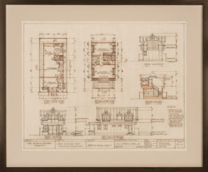 Custom framed architecture drawing with Museum Glass