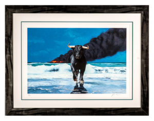Josh Keyes print with triple mat and glossy frame